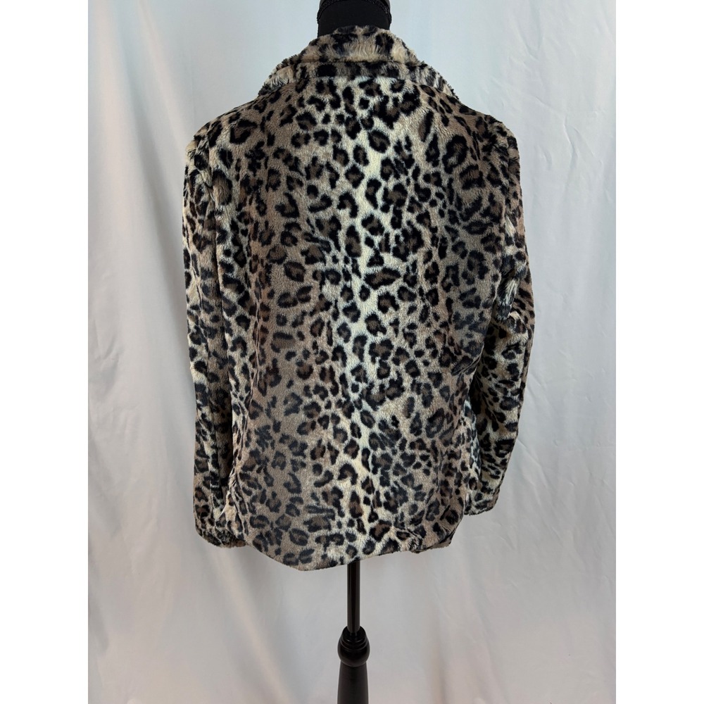 JM Collection Leopard Print Faux Fur Jacket Womens Medium Brown Black Collared - Picture 5 of 11